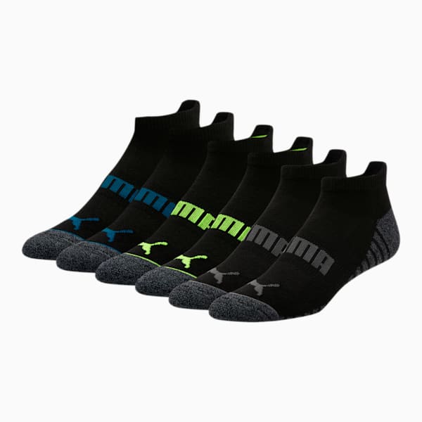 Men's Low Cut Perf Socks [6 Pack], BLACK / BLUE, extralarge